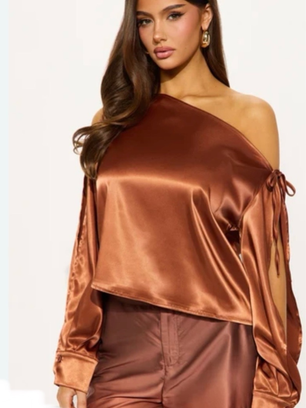 Satin Copper Brown one shoulder Top